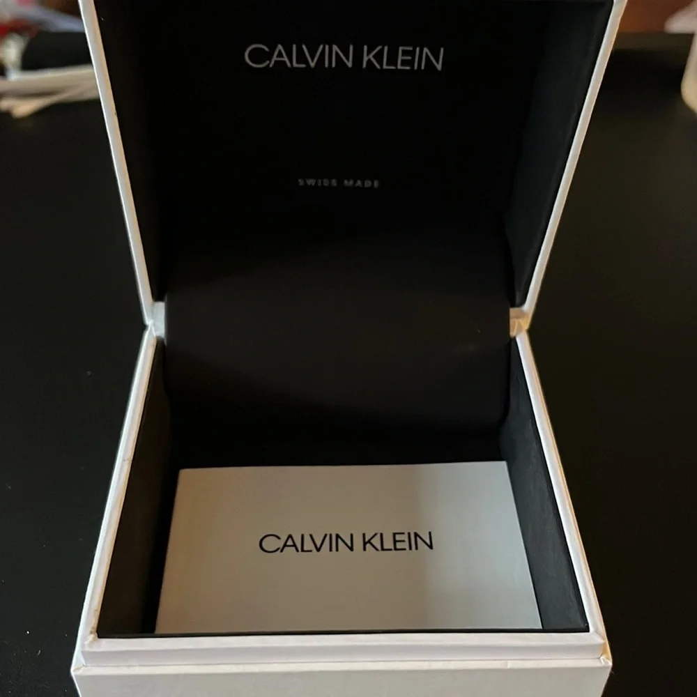 NWT Calvin Klein Swiss made women’s watch with black leather band